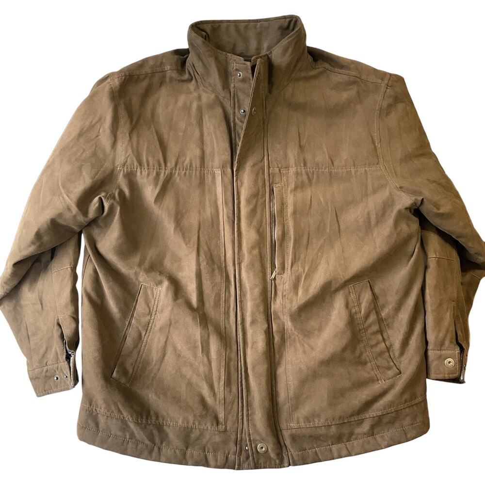 St. John's Bay Men Jacket L Brown Microfiber Button Zipper Long Sleeve Full Zip